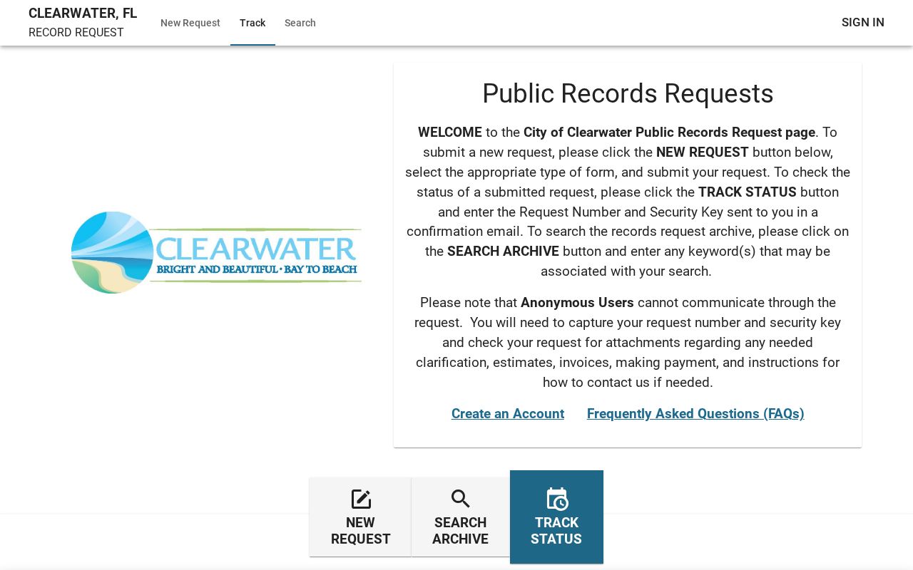 Clearwater Police request interface for Pinellas County arrest and case records