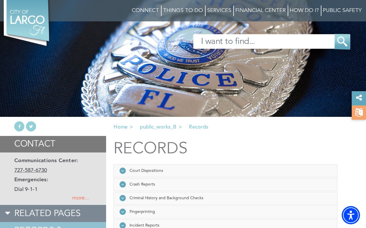 Largo Police arrest records request page for Largo busted mugshots research