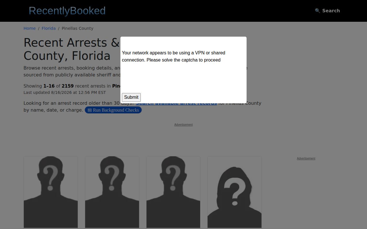 Recently Booked unofficial Pinellas County arrest news page